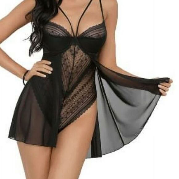 🆕 Escante Womens Black Flyaway Skirted Teddy Size XL - Picture 1 of 8